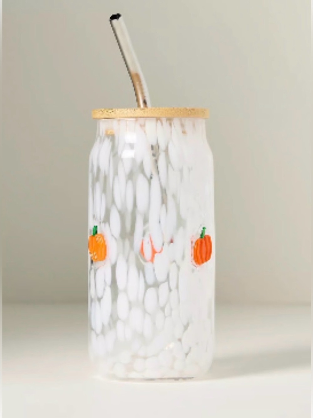 Anthropologie The Mystic Confetti Icon Juice Glass Tumbler with Lid Pumpkin